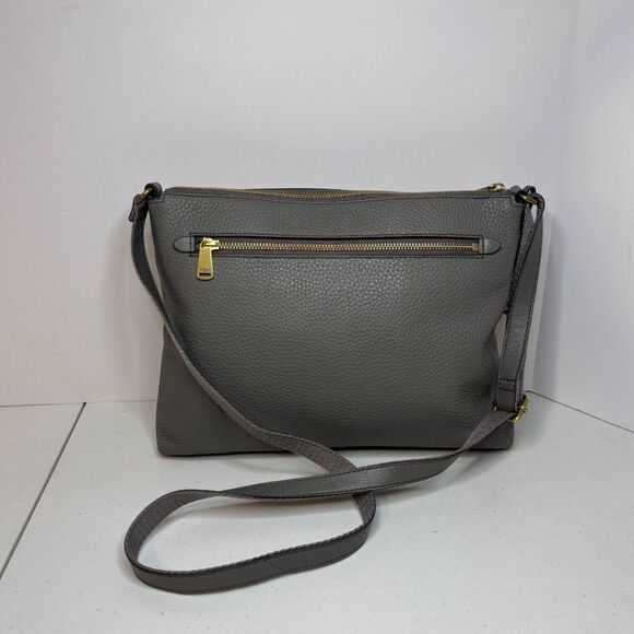 Fossil Kinley Gray Pebbled Leather Adjustable Crossbody Shoulder Bag Purse - Picture 7 of 13